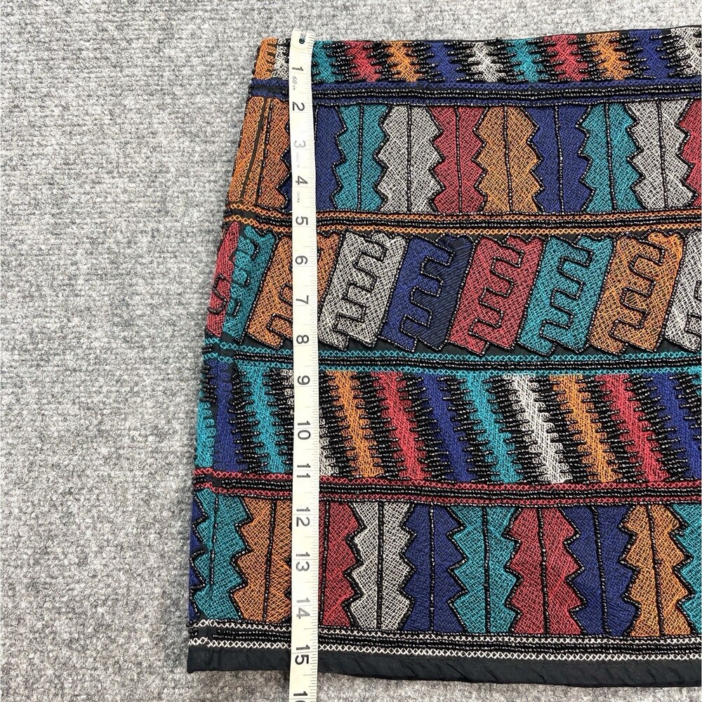 Zara Trafaluc Muliticolor Beaded Aztec Mini Skirt Womens Medium Lined Side Zip - Picture 8 of 11